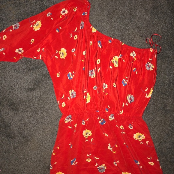 Rebecca Taylor Silk Red Poppy One Shoulder Dress 2 - Picture 8 of 10